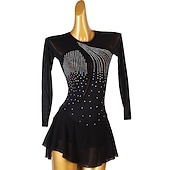 ieftine Rochii de patinaj artistic-Rochie de Patinaj Artistic Pentru femei Fete Πατινάζ στο πάγο Rochii Negru Bleumarin Peteci Deschide Înapoi Plasă Înaltă Elasticitate Antrenament Competiție Ținută Patinaj Clasic Manșon Lung Patinaj
