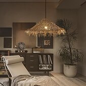 cheap Lantern Design-LED Pendant Lamp Rattan Pendant Light 30/40m Retro Suspension Lamp Woven Hanging Lamp Wicker Lampshade Hanging Light Fixture for Dining Table Restaurant 110-240V