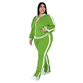 cheap Women&#039;s Tracksuit-Women&#039;s Tracksuit Sweatsuit 2 Piece Athletic Winter Long Sleeve Thermal Warm Breathable Soft Fitness Running Jogging Sportswear Activewear Striped Black Yellow Light Green