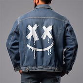 cheap Men&#039;s Graphic Jackets &amp; Coats-Men&#039;s Graffiti Coat Jean Jacket Denim Jacket Breathable Comfortable Casual Sports &amp; Outdoor Going out Weekend Buttons Print Fall &amp; Winter Turndown Long Sleeve Black Blue