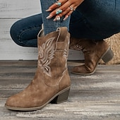 olcso Cowboy és nyugati csizma-női western cowboy csizma hímzett dizájnnal - kényelmes lábszárközépig érő csizma vidéki rendezvényekre és mindennapi viseletre