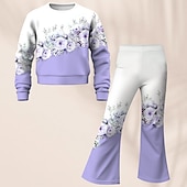 cheap Girl&#039;s 3D Cartoon-Easter Girls&#039; 3D Floral Set Sweatshirt &amp; Flare Pants Set Long Sleeve 3D Print Fall Winter Active Fashion Daily Kids 3-12 Years Crew Neck Outdoor Vacation Date Regular Fit