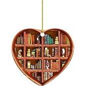 お買い得  木のアクセサリー-クリスマスツリーの装飾、スクエアハートの本棚ペンダント、図書館の本棚のハートの飾り、部屋の装飾