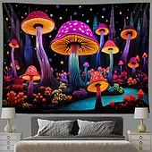 cheap Blacklight Tapestries-Mushroom Fantasy Blacklight Tapestry Glow in the Dark Glow Party UV Reactive Trippy Misty Nature Landscape Hanging Tapestry Wall Art Mural for Living Room Bedroom