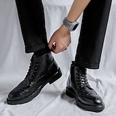 abordables Botas de vestir-Botines brogue de cuero negro para hombre: botas clásicas de vestir con cordones y punta de ala para uso formal e informal.
