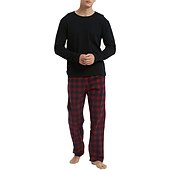 billiga Pyjamas-Herr Vardagsklädsel Sovkläder Pyjamas set Pyjamastopp och byxa 2 delar Rutig Stylish Ledigt Komfort Hem Dagligen Bomullsblandning Komfort Rund hals Långärmad T-shirt Byxa Snörning Elastisk midja