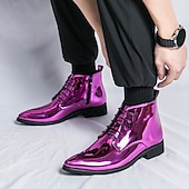 abordables Botas de vestir-Botas de vestir de charol negro para hombre: elegantes botas con cordones, para uso formal e informal, perfectas para eventos y trabajo.