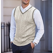 billige genser for menn-Herre Genser vest Pullover genser Kjole genser Kabel Strikke Glimmer Multi Layer Helfarge V-hals Etnisk stil Gammeldags stil Daglig Klær Drop Shoulder Vår Høst Svart Hvit S M L