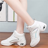 abordables Chaussures de jazz-Femme Chaussures de Jazz Baskets de Danse Danse en ligne Utilisation Entraînement Soirée Manteaux en similicuir Plus doux Professionnel Deli-pointes Talon épais Bout rond Lacet Adolescent Adulte Noir