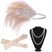 cheap Accessories and More-Vintage 1920s The Great Gatsby Flapper Headband Accessories Set Necklace Earrings Charleston Feather Women&#039;s Masquerade Festival Adults&#039; Gloves Headband All Seasons
