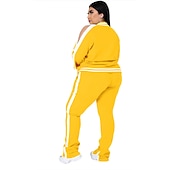 cheap Women&#039;s Tracksuit-Women&#039;s Tracksuit Sweatsuit 2 Piece Athletic Winter Long Sleeve Thermal Warm Breathable Soft Fitness Running Jogging Sportswear Activewear Striped Black Yellow Light Green