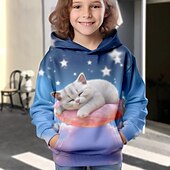 رخيصةأون حيوانات ثلاثية الأبعاد للبنات-للفتيات 3D كارتون قطة هوديي Pullover كم طويل طباعة ثلاثية الأبعاد الخريف الشتاء نشيط موضة لطيف أطفال 3-12 سنة الأماكن المفتوحة فضفاض مناسب للبس اليومي عادي