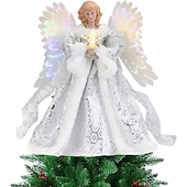 cheap Christmas Tree Ornaments-Christmas Tree Angel Topper LED Angel Christmas Tree Peak White Fairies Angel Christmas Tree Decoration with Light, Fairy Tree Crown Pendant for Festive Home Decoration