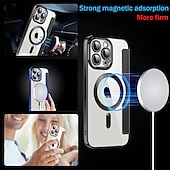 abordables Coques iPhone-Coque de téléphone MagSafe avec dos transparent et fente pour carte – couvercle rétro cuir PU pour iPhone 16e 16 15 Pro Max Plus 14 13 12 11