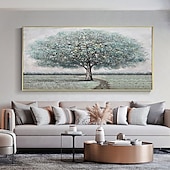 cheap Floral/Botanical Paintings-Handmade Hand Painted Oil Painting Wall Art Huge Green Oil Painting of Happy Tree Symbolizing Vibrancy and Vitality Decor Rolled Canvas No Frame Unstretched