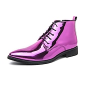 abordables Botas de vestir-Botas de vestir de charol negro para hombre: elegantes botas con cordones, para uso formal e informal, perfectas para eventos y trabajo.