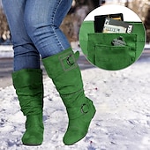 levne Slouch Boots-dámské široké boty do lýtek se skrytou kapsou – pohodlný široký šířkový štíhlý design s akcenty na přezku