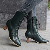 cheap 1930s-Women&#039;s Victorian Lace-Up Ankle Boots – Retro Faux Leather Heeled Boots for Cosplay, Parties, and Daily Wear