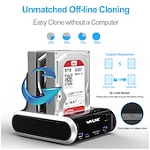 economico Periferiche per computer-Docking station per disco rigido esterno dual bay da USB 3.0 a SATA per 2.5 &amp; HDD/SSD SATA i/ii/iii da 3,5 con clone offline e lettore di schede hub a ricarica rapida che supporta uasp &amp; fino a 2 x 10