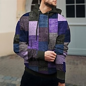 abordables Patrón Geométrico-Hombre Plaid Bloque de color Sudadera Sudaderas Sudadera Manga Larga Sudadera con capucha Con Capucha Diario Impresión 3D Festivos Noche Ropa de calle Rojo Morado Estampado Primavera &amp; Otoño Diseñador