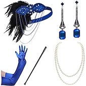 olcso Kiegészítők és még sok más-Szüret 1920-as évek A nagy Gatsby Flapper fejpánt Kiegészítő készlet Charleston Esküvői Vendég Toll Női Álarcos mulatság Esküvői fogadás Lánybúcsú Fesztivál Felnőttek Kesztyűk Fejpánt Minden évszak