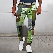 billiga Smal-Rutig Geometri Affär Herr 3D-utskrift Byxor Utomhus Gata Klä till Jobbet Polyester Gul Blå Grön S M L Medium Midja Elasticitet Byxor