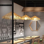 abordables Lustres style lanterne-Lampes suspendues en rotin, luminaire décoratif d&#039;intérieur, idéal pour un salon, une chambre à coucher, un café, un bar, un abat-jour en tissage, 110-240v