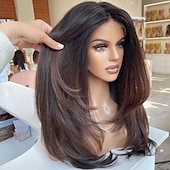 cheap Human Hair Lace Front Wigs-Remy Human Hair 13x4 Lace Front Wig Free Part Brazilian Hair Straight Multi-color Wig 130% 150% Density with Baby Hair Ombre Hair For Women Long Human Hair Lace Wig