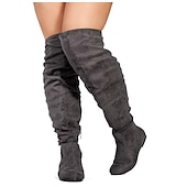 olcso Női csizmák-Női Csizmák Fordított bőr cipő Slouchy Boots Extra méret Szabadtéri Napi Tömör szín Térd fölé érő csizmák Középborjú csizma Tél Cipzár Lapos Kerek orrú Alkalmi Kényelmes minimalizmus Fordított bőr