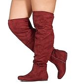 olcso Női csizmák-Női Csizmák Fordított bőr cipő Slouchy Boots Extra méret Szabadtéri Napi Tömör szín Térd fölé érő csizmák Középborjú csizma Tél Cipzár Lapos Kerek orrú Alkalmi Kényelmes minimalizmus Fordított bőr