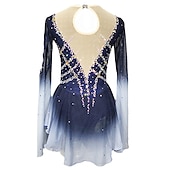 cheap Figure Skating Dresses-Figure Skating Dress Women&#039;s Girls&#039; Ice Skating Dress Blue+Light Blue Patchwork Open Back Mesh Spandex Stretchy Training Practice Professional Skating Wear Crystal / Rhinestone Long Sleeve Figure