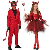 cheap Couple &amp; Group Costumes-Devil Cosplay Costume Halloween Group Family Costumes Kid&#039;s Boys Girls&#039; Cosplay Halloween Halloween Carnival Masquerade Easy Carnival Costume for Walpurgis Night
