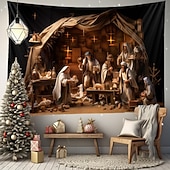 billige hengende juleteppe-juledekorasjoner nativity dåp hengende billedvev veggkunst jul stor billedvev veggmaleri dekor fotografi bakteppe teppe gardin hjem soverom stue dekorasjon