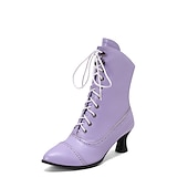 cheap 1930s-Women&#039;s Victorian Lace-Up Ankle Boots – Retro Faux Leather Heeled Boots for Cosplay, Parties, and Daily Wear