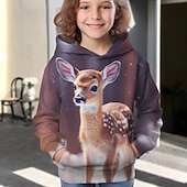 levne 3D zvířata dívky-Dívčí 3D Zvíře Komiks Jelen Vánoční mikina Kapuce Pullover Dlouhý rukáv 3D tisk Podzim Zima Aktivní Módní Roztomilý Děti 3-12 let Venkovní Ležérní Denní Běžný