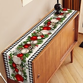 baratos Decoração de Natal-corredor de mesa vermelho, decoração de mesa sazonal em estilo fazenda de férias de inverno