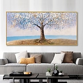 cheap Floral/Botanical Paintings-Handmade Hand Painted Oil Painting Wall Art Huge Green Oil Painting of Happy Tree Symbolizing Vibrancy and Vitality Decor Rolled Canvas No Frame Unstretched
