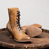 cheap 1920s-Women&#039;s Black Vintage Lace-Up Ankle Boots - Retro Faux Leather Victorian-Style Shoes for Cosplay, Reenactments, and Special Occasions
