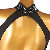 tanie strój konkursowy-Taniec latynoamerykański Egzotyczne stroje taneczne Latin Salsa Dance Sukienka Kryształy / kryształy górskie Damskie Spektakl Dzienne zużycie Bez rękawów Spandeks