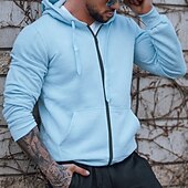 tanie podstawowe bluzy męskie-Męskie Rozpinana bluza z kapturem Bluza z zamkiem Rumiany róż Niebieski Szary Kaptur Równina Zapiąć na zamek błyskawiczny Sport i turystyka Codzienny Święto Poliester Moda miejska Nowoczesne Codzienny