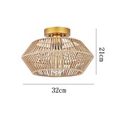 cheap Ceiling Lights-Rattan Semi-Flush Mount Ceiling Light with Brass Canopy, 11 Inch Semi-Flush Mount Lamp with Hand-Woven Rope Shade, Bohemian Ceiling Light for Hallway, Bedroom, Kitchen, Entryway 110-240V
