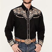 cheap Men&#039;s Western Shirts-Men&#039;s Shirt Western Shirt Cowboy Shirt Long Sleeve Western Style Outdoor Street Casual Daily Fall &amp; Winter Turndown Buttons Print Black