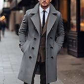 billiga Trenchcoat för män-Herr Vinterkappa Rock Peacoat Trenchcoat Utomhus Dagliga kläder Höst vinter 95% polyester 5% bomull Håller värmen Vindtät jacka Ytterkläder Kläder Mode Streetwear Slät Kavajslag Dubbelknäppt