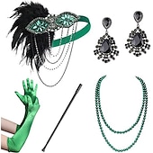 olcso Kiegészítők és még sok más-Szüret 1920-as évek A nagy Gatsby Flapper fejpánt Kiegészítő készlet Charleston Esküvői Vendég Toll Női Álarcos mulatság Esküvői fogadás Lánybúcsú Fesztivál Felnőttek Kesztyűk Fejpánt Minden évszak
