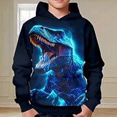 billiga Pojkens 3D-djur-Pojkar 3D Dinosaurie Huvtröja Pullover Långärmad 3D-tryck Höst Vinter Mode Streetwear Häftig Barn 3-12 år Utomhus Ledigt Dagligen Normal