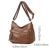 levne Tašky přes rameno-dámská vintage crossbody kabelka z umělé kůže s mnoha kapsami na zip – ležérní kabelka přes rameno pro každodenní nošení