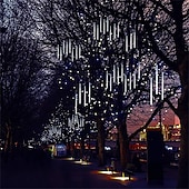 billige Elektrisk støpsel-julelys utendørs meteordusjlys fallende regnlys 80cm 8 tube 576 led snøfallende istapp fossende lys for juletre halloween dekorasjon bryllupsfest