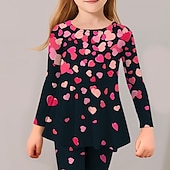 cheap Girl&#039;s 3D Vision &amp; Shining-Girls&#039; 3D Heart T-shirt &amp; Legging Ruffle Dress Set Long Sleeve 3D Print Fall Winter Active Fashion Daily Kids 3-12 Years Outdoor Vacation Date Regular Fit