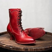cheap 1920s-Women&#039;s Black Vintage Lace-Up Ankle Boots - Retro Faux Leather Victorian-Style Shoes for Cosplay, Reenactments, and Special Occasions