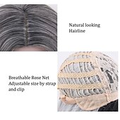 economico Parrucche per travestimenti-parrucche costume grigio argento per le donne halloween ricci ondulati lunghi moda cosplay ombre nero mix parrucche di capelli grigi
